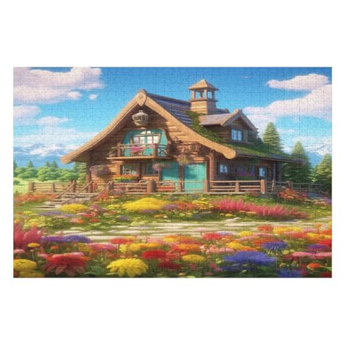 Hütte in einem Bergdorf -Puzzle, 1000 Teile,Holzpuzzle Für Erwachsene Kinder, Lustiges Spielzeug, Denkspiel, Spielzeug, Bildungsspiel, Herausforderung, Pädagogisch, （75×50cm） von AAPZY