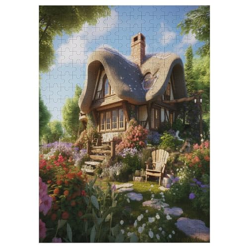 Hütte in einem Bergdorf -Puzzle, 300 Teile,Holzpuzzle Für Erwachsene Kinder, Lustiges Spielzeug, Denkspiel, Spielzeug, Bildungsspiel, Herausforderung, Pädagogisch, 42×30cm von AAPZY