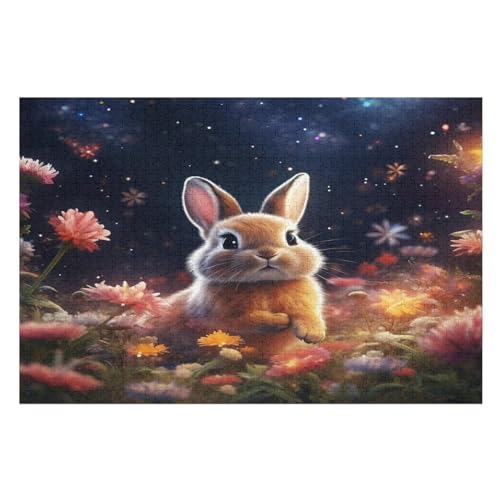 Kaninchen -Puzzle, 1000 Teile,Holzpuzzle Für Erwachsene Kinder, Lustiges Spielzeug, Denkspiel, Spielzeug, Bildungsspiel, Herausforderung, Pädagogisch, （75×50cm） von AAPZY