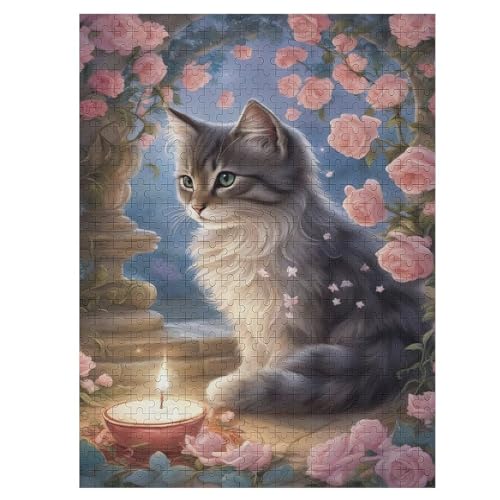 Katze 500 Teile Puzzles Für Erwachsene Holzpuzzle Familienpuzzlespiel Stressabbau-Puzzle Für Erwachsene Kinder Ab 12 Jahren （55×41cm） von AAPZY