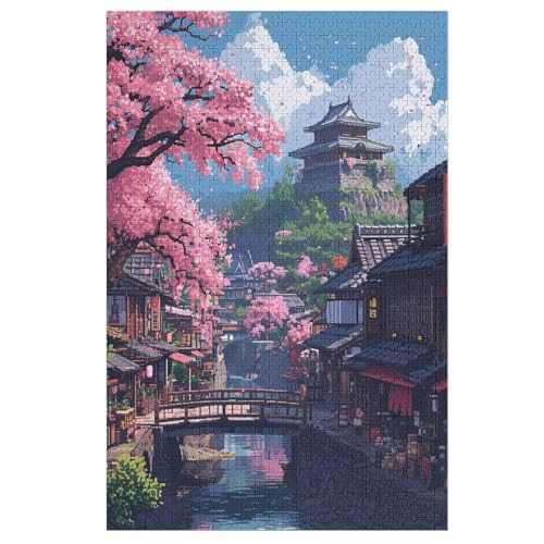 Kirschbaum, japanische Kunst Puzzles 1000 Teile Erwachsener Kniffel Spaß Für Die Ganze Familie - 1000 Puzzleteilige Motive, Holzpuzzle Kinder Erwachsene, Impossible Puzzle Schwer （78×53cm） von AAPZY