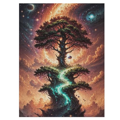 Kosmischer Lebensbaum Puzzle Für Erwachsene 500 Teile Premium 100% Recyceltes Brett Zum Lernen, Lernspielzeug, Familienspiele Kinder Holzpuzzle （55×41cm） von AAPZY