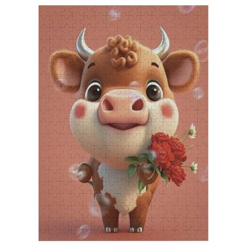 Kuh 300 Teile Puzzle Für Erwachsene, Herausforderung Puzzles - Familienpuzzle Verringerter Druck Schwieriges Puzzle Rahmen Holzpuzzle Für Erwachsene Kinder 12+ （42×30cm） von AAPZY