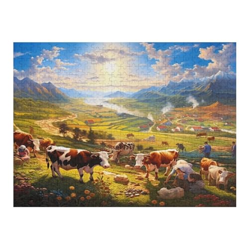 Kuh Holzpuzzle 500 Teile, Knobelspiele Für Erwachsene, Teenager, Puzzles Unmögliche - Kinder Puzzle Zimmer Deko （52×38cm） von AAPZY