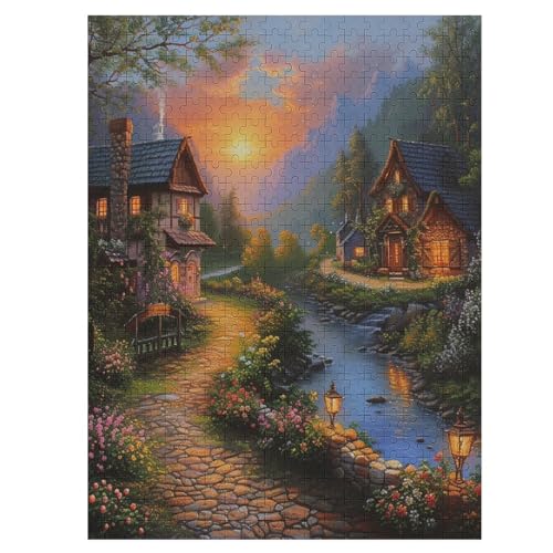 Landschaft Painting -Puzzle, 500 Teile,Holzpuzzle Für Erwachsene Kinder, Lustiges Spielzeug, Denkspiel, Spielzeug, Bildungsspiel, Herausforderung, Pädagogisch, （55×41cm） von AAPZY