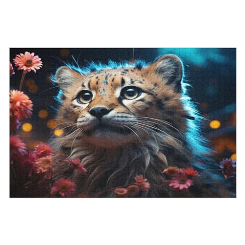 Leopard -Puzzle, 1000 Teile,Holzpuzzle Für Erwachsene Kinder, Lustiges Spielzeug, Denkspiel, Spielzeug, Bildungsspiel, Herausforderung, Pädagogisch, （75×50cm） von AAPZY