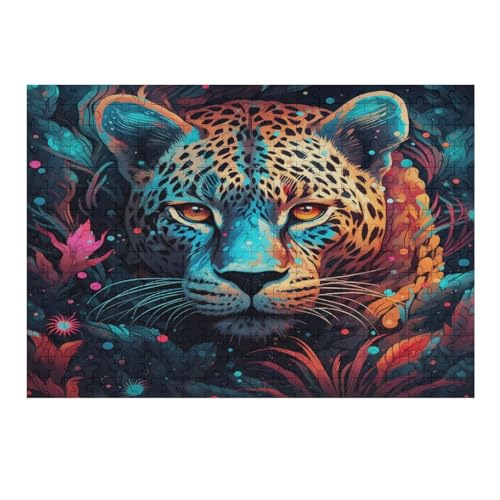 Leopard -Puzzle, 300 Teile,Holzpuzzle Für Erwachsene Kinder, Lustiges Spielzeug, Denkspiel, Spielzeug, Bildungsspiel, Herausforderung, Pädagogisch, （40×28cm） von AAPZY