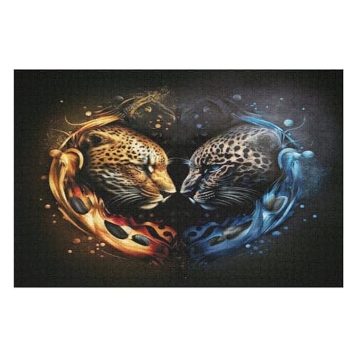 Leopard Puzzle 1000 Teile, Holzpuzzle Für Erwachsene, Impossible Puzzle, Geschicklichkeitsspiel Für Die Ganze Familie, Puzzle Farbenfrohes Legespiel Kinder Puzzles （75×50cm） von AAPZY