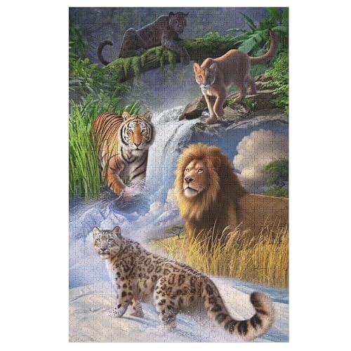 Löwe Tiger Leopard Puzzle 1000 Teile, Holzpuzzle Für Erwachsene, Impossible Puzzle, Geschicklichkeitsspiel Für Die Ganze Familie, Puzzle Farbenfrohes Legespiel Kinder Puzzles 78×53cm von AAPZY