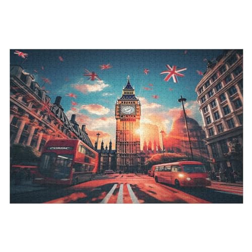 Londoner Stadtbild 1000 Teile Puzzles, Wood Craft, Hochwertiges Modernes Puzzle, DIY, Für Erwachsene Und Kinder Ab 12 Jahren Holz, Puzzle （75×50cm） von AAPZY