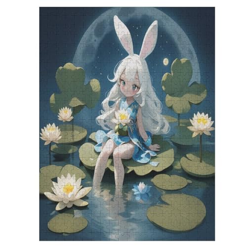 Lotus Leaf Girl 500 Teile Puzzle Für Erwachsene, Herausforderung Puzzles - Familienpuzzle Verringerter Druck Schwieriges Puzzle Rahmen Holzpuzzle Für Erwachsene Kinder 12+ （55×41cm） von AAPZY