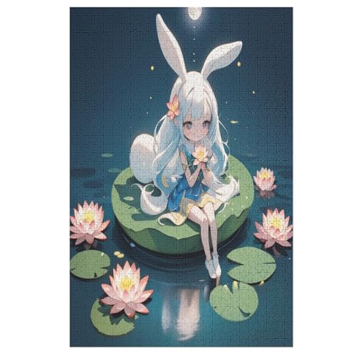 Lotus Leaf Girl Holzpuzzle 1000 Teile,Puzzles Für Erwachsene, Impossible Puzzle, Geschicklichkeitsspiel Für Die Ganze Familie,Home Dekoration Puzzle, Puzzle Kinder Legespiel 78×53cm von AAPZY