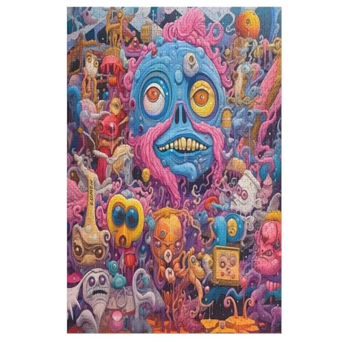 Monstergruppe Holzpuzzle 1000 Teile, Knobelspiele Für Erwachsene, Teenager, Puzzles Unmögliche - Kinder Puzzle Zimmer Deko （78×53cm） von AAPZY