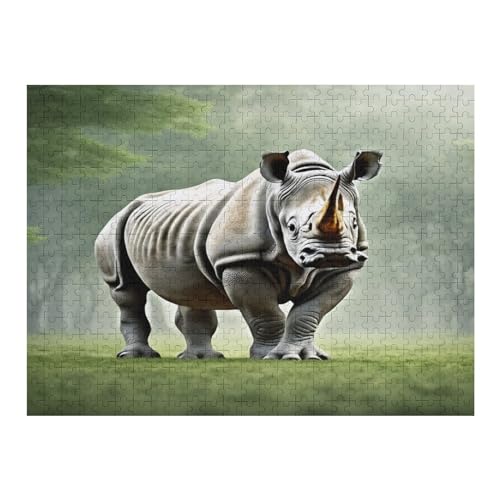 Nashorn 500 Teile Puzzle Für Erwachsene, Herausforderung Puzzles - Familienpuzzle Verringerter Druck Schwieriges Puzzle Rahmen Holzpuzzle Für Erwachsene Kinder 12+ （52×38cm） von AAPZY