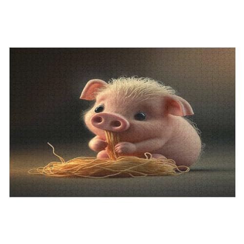 Niedliches Schwein – Puzzle 1000 Teile, Holzpuzzle, Herausforderndes Geschicklichkeitsspiel Für Die Ganze Familie, Kinder Erwachsenenpuzzle Ab 12 Jahren （75×50cm） von AAPZY