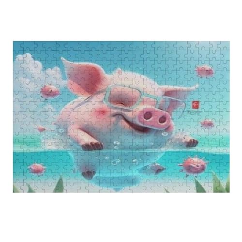 Niedliches Schwein Puzzles 300 Teile Erwachsener Kniffel Spaß Für Die Ganze Familie - 300 Puzzleteilige Motive, Holzpuzzle Kinder Erwachsene, Impossible Puzzle Schwer （40×28cm） von AAPZY