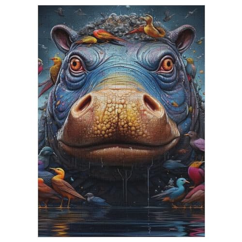 Nilpferd Puzzles 300 Teile Erwachsener Kniffel Spaß Für Die Ganze Familie - 300 Puzzleteilige Motive, Holzpuzzle Kinder Erwachsene, Impossible Puzzle Schwer 42×30cm von AAPZY