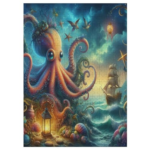 Oktopus 300 Teile Puzzle Für Erwachsene, Herausforderung Puzzles - Familienpuzzle Verringerter Druck Schwieriges Puzzle Rahmen Holzpuzzle Für Erwachsene Kinder 12+ 42×30cm von AAPZY