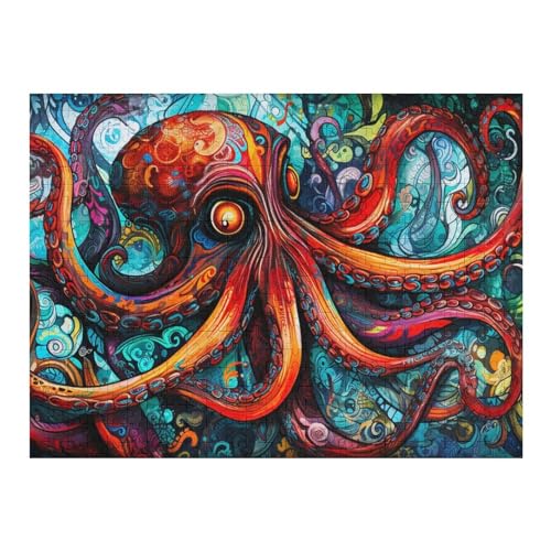 Oktopus -Puzzle, 500 Teile,Holzpuzzle Für Erwachsene Kinder, Lustiges Spielzeug, Denkspiel, Spielzeug, Bildungsspiel, Herausforderung, Pädagogisch, （52×38cm） von AAPZY