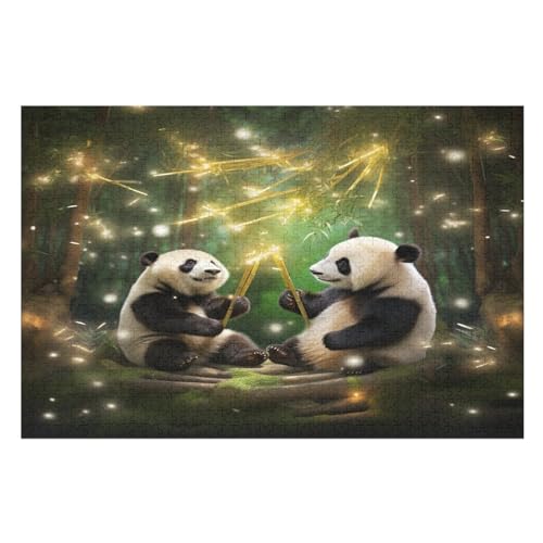 Panda Puzzle 1000 Teile, Holzpuzzle Für Erwachsene, Impossible Puzzle, Geschicklichkeitsspiel Für Die Ganze Familie, Puzzle Farbenfrohes Legespiel Kinder Puzzles （75×50cm） von AAPZY