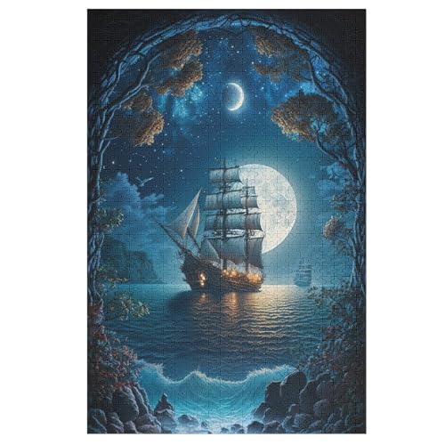 Piratenschiff, Boot 1000 Teile Puzzle Für Erwachsene, Herausforderung Puzzles - Familienpuzzle Verringerter Druck Schwieriges Puzzle Rahmen Holzpuzzle Für Erwachsene Kinder 12+ 78×53cm von AAPZY