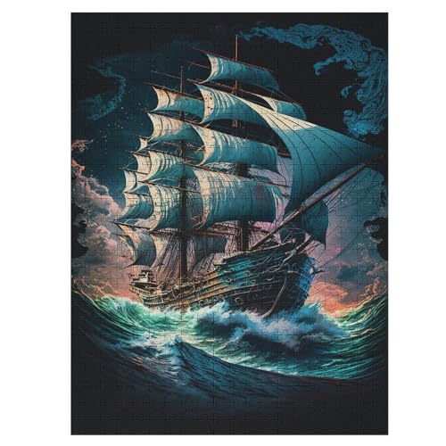 Piratenschiff, Boot Holzpuzzle 500 Teile, Knobelspiele Für Erwachsene, Teenager, Puzzles Unmögliche - Kinder Puzzle Zimmer Deko （55×41cm） von AAPZY