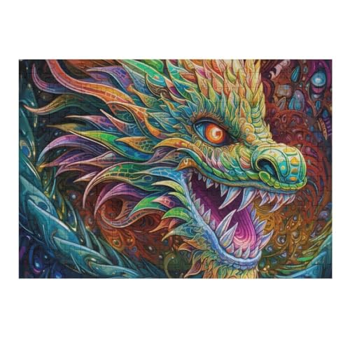 Puzzle Für Erwachsene, Drache, 300 Puzzleteile Für Kinder, Holzpuzzles, Geeignet Für Erwachsene, Lernspiel, Herausforderungsspielzeug （40×28cm） von AAPZY