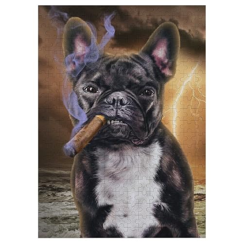 Puzzle Für Erwachsene, Französische Bulldogge with Cigar, 300 Puzzleteile Für Kinder, Holzpuzzles, Geeignet Für Erwachsene, Lernspiel, Herausforderungsspielzeug 42×30cm von AAPZY