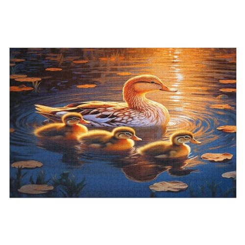 Puzzle Für Erwachsene, süße Ente, 1000 Puzzleteile Für Kinder, Holzpuzzles, Geeignet Für Erwachsene, Lernspiel, Herausforderungsspielzeug （75×50cm） von AAPZY