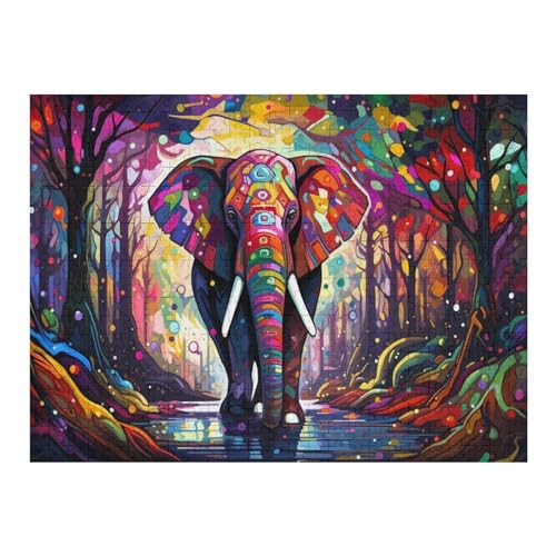 Puzzles Für Erwachsene, 500 Teile, Elefant, Kreative Holzpuzzles, Praktisches Spiel, Familiendekoration （52×38cm） von AAPZY