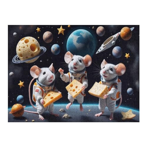 Puzzles Für Erwachsene, 500 Teile, Maus Astronaut, Kreative Holzpuzzles, Praktisches Spiel, Familiendekoration （52×38cm） von AAPZY