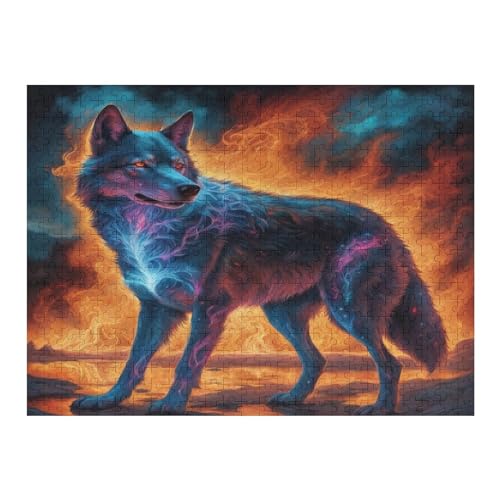 Puzzles Für Erwachsene, 500 Teile, Wolf, Kreative Holzpuzzles, Praktisches Spiel, Familiendekoration （52×38cm） von AAPZY