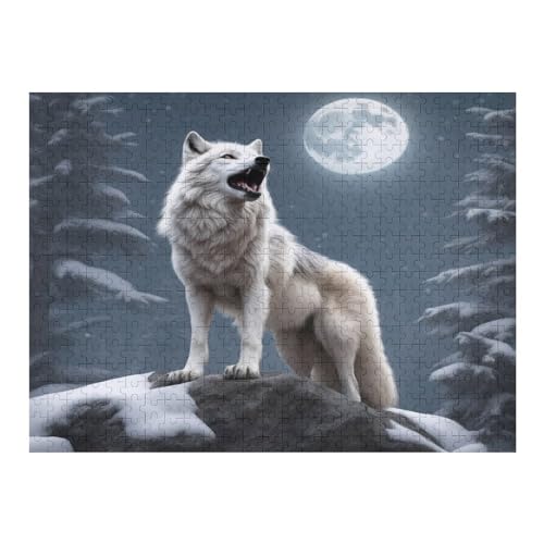 Puzzles Für Erwachsene, 500 Teile, Wolf, Kreative Holzpuzzles, Praktisches Spiel, Familiendekoration （52×38cm） von AAPZY