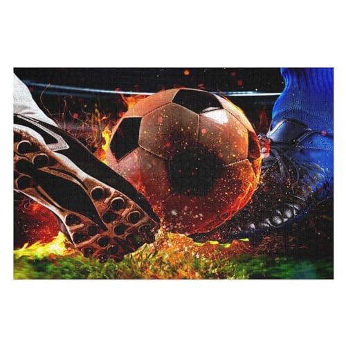 Puzzles Für Erwachsene, Fußball und Feuer, 1000-teilige Puzzles Für Erwachsene Und Kinder Ab 12 Jahren, Holzpuzzles Für Die Heimdekoration, （75×50cm） von AAPZY