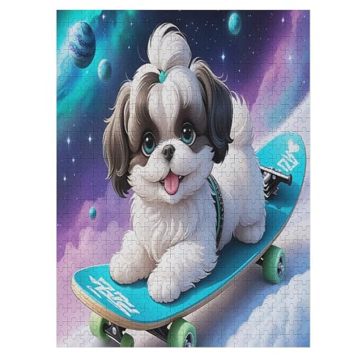 Puzzles Für Erwachsene, Skateboard Hund Puzzles Für Erwachsene, 500-teiliges Holzpuzzle, Geeignet Für Kinder Ab 12 Jahren, Die Pädagogische Puzzles Lernen （55×41cm） von AAPZY