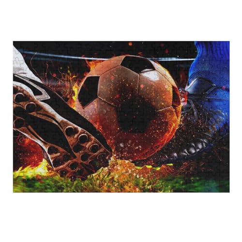 Puzzles Für Erwachsene 300 Teiliges Fußball und Feuer Puzzles Für Erwachsene Holzbrettpuzzles Denksportaufgaben Für Erwachsene （40×28cm） von AAPZY