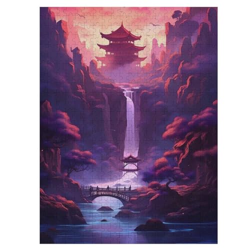 Puzzles Für Erwachsene 500 Teiliges Sonnenuntergang Neon-Wasserfall Puzzles Für Erwachsene Holzbrettpuzzles Denksportaufgaben Für Erwachsene （55×41cm） von AAPZY