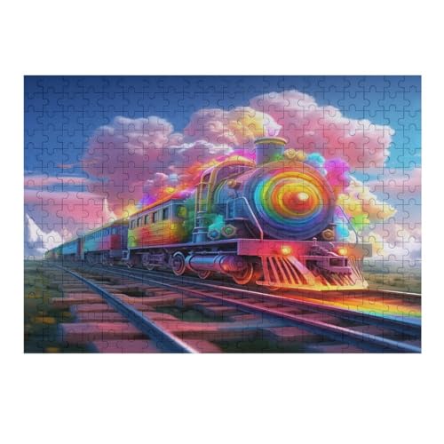 Regenbogenzug Puzzle 300 Teile,Puzzles Für Erwachsene, Impossible Puzzle, Geschicklichkeitsspiel Für Die Ganze Familie, Puzzle Kinder,Holzpuzzle-Geschenk,Raumdekoration, （40×28cm） von AAPZY