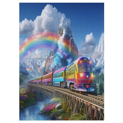 Regenbogenzug Puzzles 300 Teile Erwachsener Kniffel Spaß Für Die Ganze Familie - 300 Puzzleteilige Motive, Holzpuzzle Kinder Erwachsene, Impossible Puzzle Schwer 42×30cm von AAPZY