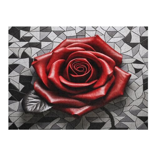 Rose 500 Teile Puzzle Für Erwachsene, Herausforderung Puzzles - Familienpuzzle Verringerter Druck Schwieriges Puzzle Rahmen Holzpuzzle Für Erwachsene Kinder 12+ （52×38cm） von AAPZY