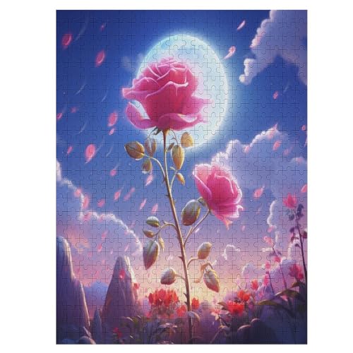 Rose 500 Teile Puzzle Für Erwachsene, Herausforderung Puzzles - Familienpuzzle Verringerter Druck Schwieriges Puzzle Rahmen Holzpuzzle Für Erwachsene Kinder 12+ （55×41cm） von AAPZY