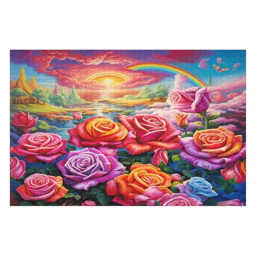 Rose Holzpuzzle Erwachsene - 1000 Teiliges Jigsaw Knobelspiel - Puzzle Für Erwachsene & Kinder - Outdoor & Reisespielzeug - Geduldspiel （75×50cm） von AAPZY