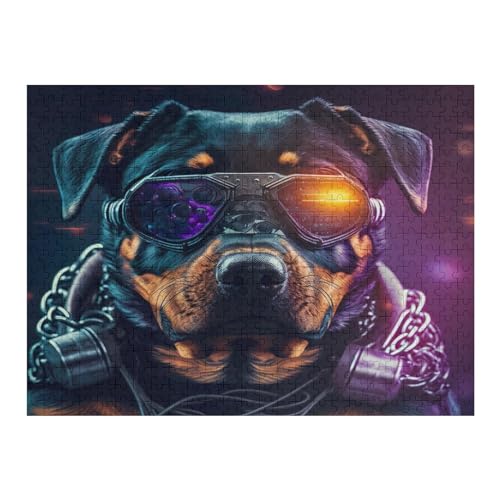 Rottweiler als Sofortdruck – Puzzle 500 Teile, Holzpuzzle, Herausforderndes Geschicklichkeitsspiel Für Die Ganze Familie, Kinder Erwachsenenpuzzle Ab 12 Jahren （52×38cm） von AAPZY