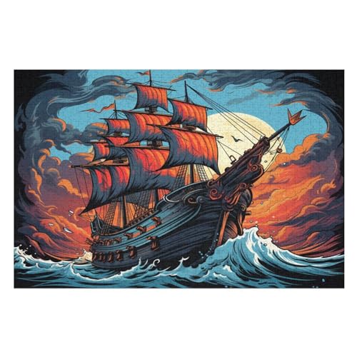 SailBoot Ship Puzzles 1000 Teile Für Jugendliche Kreatives Holzpuzzlespielzeug Familienspiel Schwierigkeitsgrad Herausforderungspuzzles （75×50cm） von AAPZY