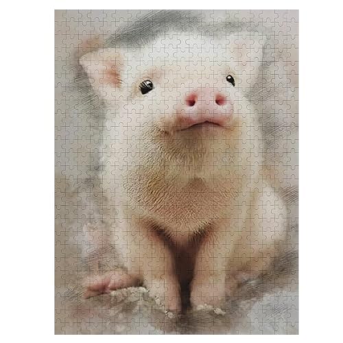 Schwein 500 Teile Puzzles Für Erwachsene Holzpuzzle Familienpuzzlespiel Stressabbau-Puzzle Für Erwachsene Kinder Ab 12 Jahren （55×41cm） von AAPZY