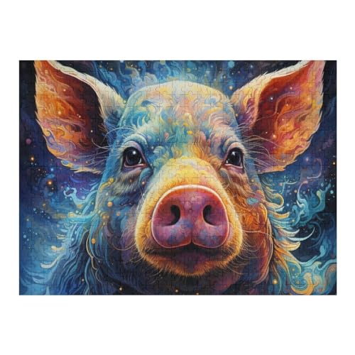 Schwein Puzzles 500 Teile Für Jugendliche Kreatives Holzpuzzlespielzeug Familienspiel Schwierigkeitsgrad Herausforderungspuzzles （52×38cm） von AAPZY