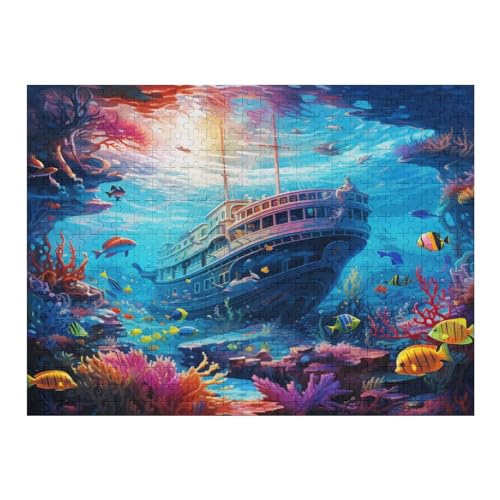 Seabed A School of Fisch 500 Teile Puzzle Für Erwachsene, Herausforderung Puzzles - Familienpuzzle Verringerter Druck Schwieriges Puzzle Rahmen Holzpuzzle Für Erwachsene Kinder 12+ （52×38cm） von AAPZY