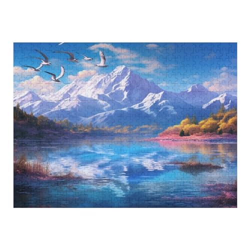 Seen and Snowy Mountains 500 Teile Puzzle, Holzpuzzle, Puzzles Für Erwachsene Kinder, 500 Teile Puzzle Für Jugendliche & Erwachsene Lernspiel Herausforderungsspielzeug （52×38cm） von AAPZY