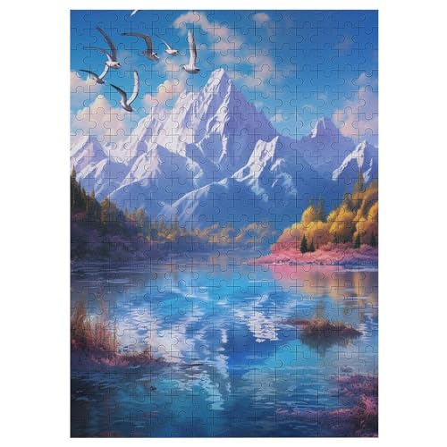 Seen and Snowy Mountains Holzpuzzle Erwachsene - 300 Teiliges Jigsaw Knobelspiel - Puzzle Für Erwachsene & Kinder - Outdoor & Reisespielzeug - Geduldspiel 42×30cm von AAPZY