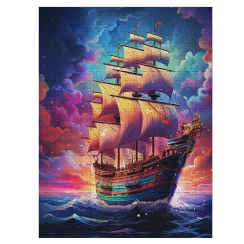 Segelboot Holzpuzzle 500 Teile Klassische Puzzles Erwachsene Kinder Puzzle DIY Kit Holzspielzeug Einzigartiges Geschenk Moderne Wohnkultur （55×41cm） von AAPZY